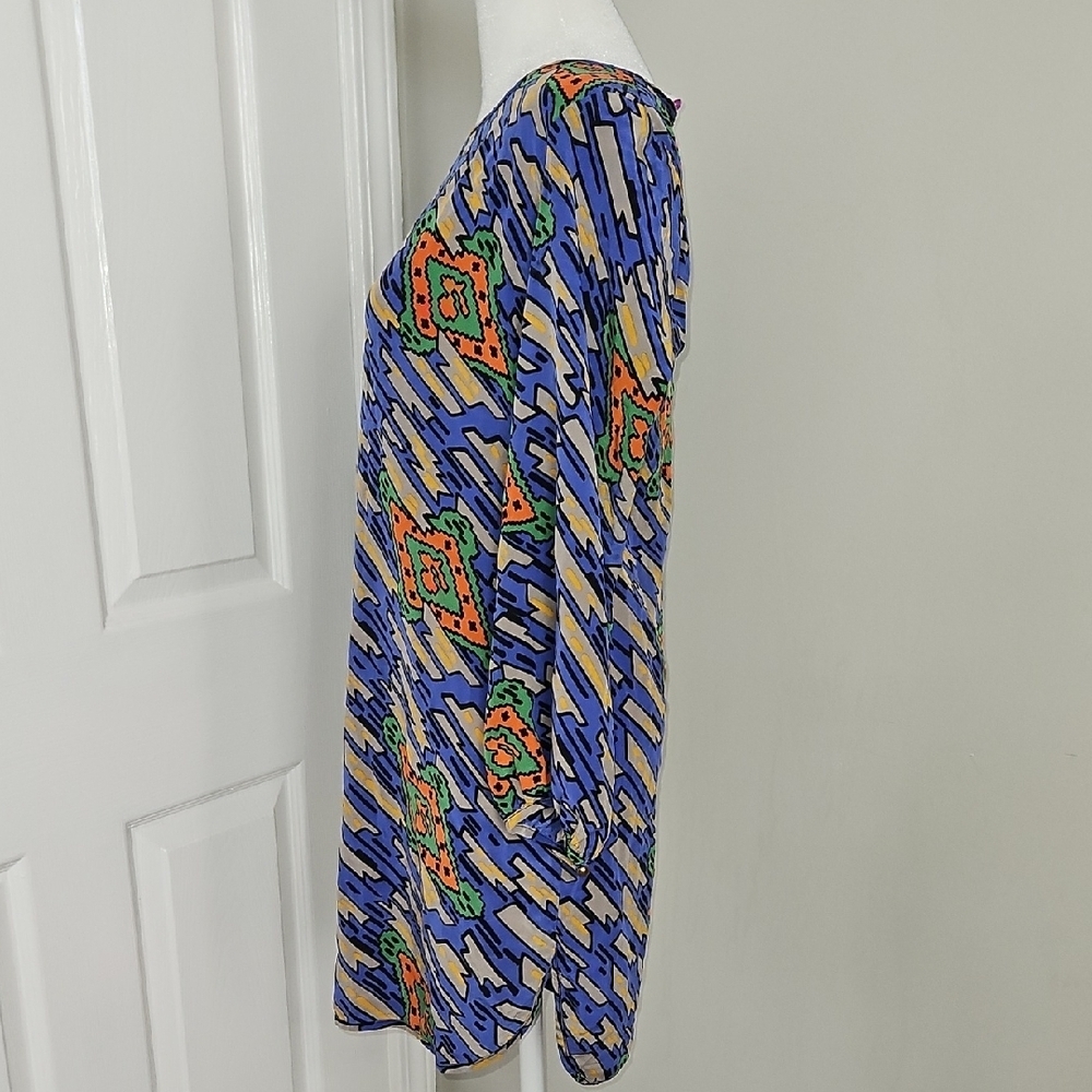 Amanda Uprichard 100% Silk Abstract Print  Dress Long Sleeve Blue Multi Size S - Picture 6 of 9